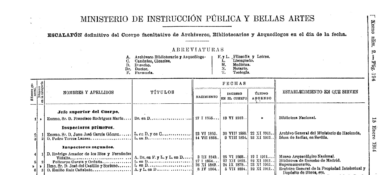 Folleto Archivo Central de los años setenta